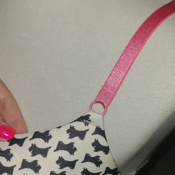 Victoria's Secret Black and White Dog Print Bra with Pink Straps - Picture 7 of 11